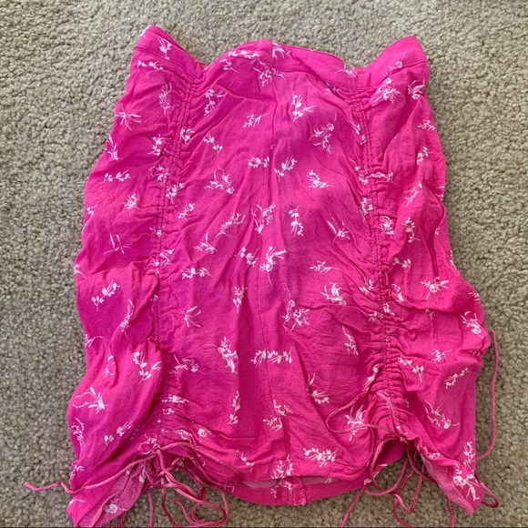 Pink floral ruched mini skirt with strings - Picture 4 of 4